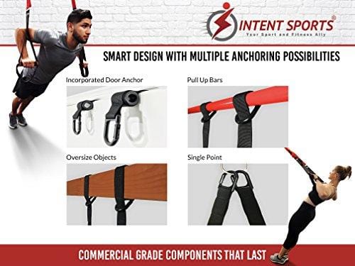 Bodyweight Fitness Resistance Trainer Kit with Pro Straps for Door, Pull up Bar or Anchor Point. Lean, Light, Extra Durable for Complete Body Workouts. E-Book "12 Week Program" (Patent Pending)