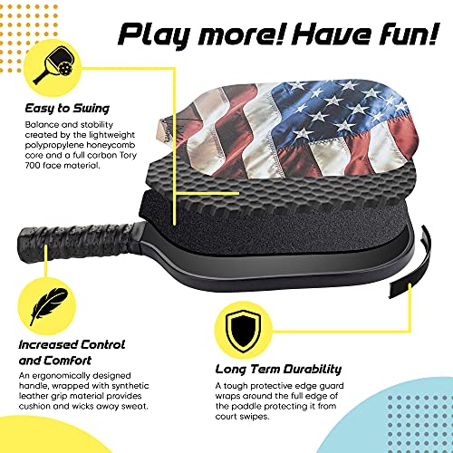 Graphite Pickleball Paddle with Cover - Lightweight Pickleball Racket for Beginners to Professionals - Toray T700 Carbon Fiber Face - Quiet Pickle Ball Paddle with Fun UV Printed Graphics