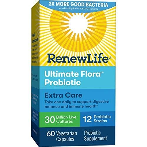 Renew Life Adult Probiotic - Ultimate Flora Extra Care, Shelf Stable Probiotic Supplement - 30 billion - 60 Vegetable Capsules (Packaging May Vary)