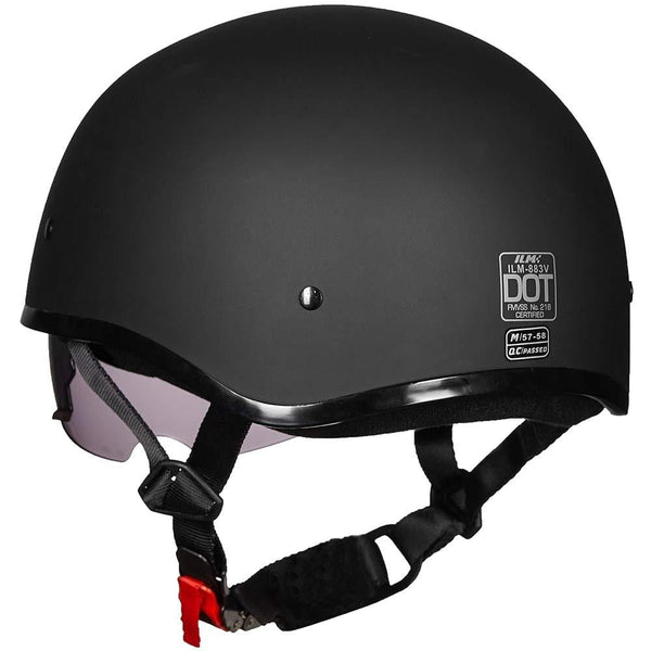 ILM Motorcycle half Helmet with Sunshield Quick Release Strap Half Face Fit for Bike Cruiser Scooter Harley DOT Approved (L, Matte Black)