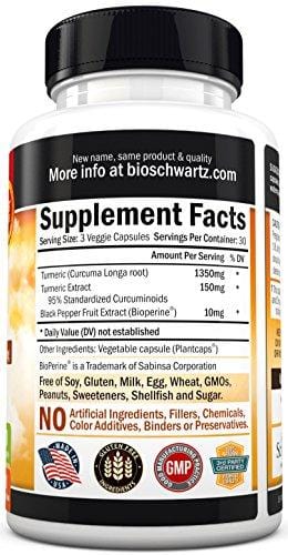 Turmeric Curcumin with Bioperine 1500mg. Highest Potency Available. Premium Pain Relief & Joint Support with 95% Standardized Curcuminoids. Non-GMO, Gluten Free Turmeric Capsules with Black Pepper