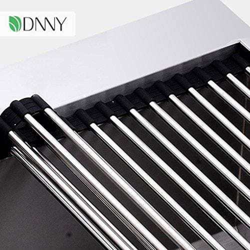 Dish Rack Sponge Holder Stainless Steel RV Roll up Shelf Over Sink Drainer for Recreational Vehicle Large (17.2x15.7x0.4) inch