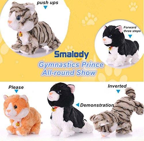 Smalody Plush Cat Walking Pet Sound Control Electronic Cat Interactive Toys Electronic Pets Robot Cat Stand Walk Electronic Toys Best Gift for Girls Baby Children (White)