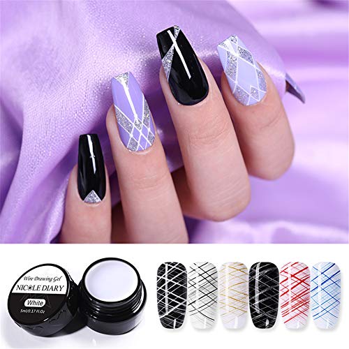 NICOLE DIARY 6 Colors Spider Nail Gel Nail Polish UV/LED Gel Nail Art Wire Drawing Gel Graffiti Painting Gel Varnish with Painting Dotting Pen Gel Nail Polish DIY Design Tool