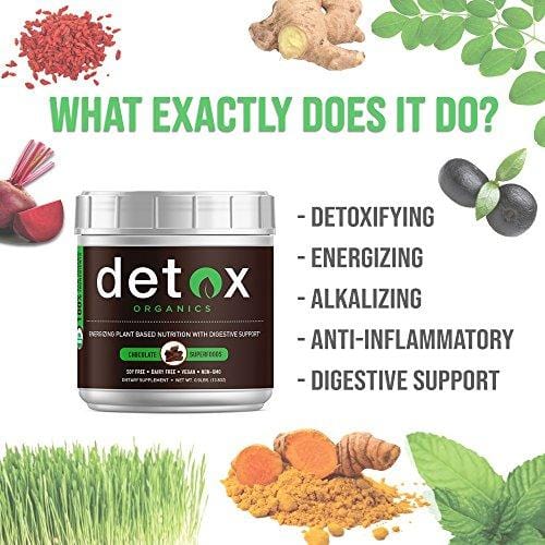 Chocolate Greens SUPERFOOD Powder - Amazing Taste - Organic Super Food Green Daily Vegetable Juice Smoothie Drink Supplement with Wheatgrass and 25+ Superfoods by Detox Organics