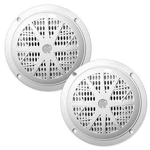 5.25 Inch Dual Marine Speakers - 2 Way Waterproof and Weather Resistant Outdoor Audio Stereo Sound System with 100 Watt Power, Polypropylene Cone and Cloth Surround - 1 Pair - PLMR51W (White)