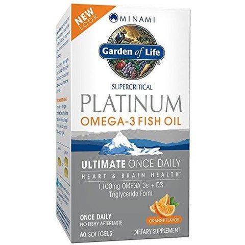 Garden of Life Omega 3 Fish Oil with Vitamin D Once Daily - Minami Platinum Natural Brain Function, Heart and Mood Supplement, 60 Softgels
