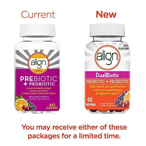 Align Prebiotic + Probiotic Supplement Gummies in Natural Fruit Flavors, 60 ct., No.1 Recommended Probiotic Brand by Doctors (Packaging May Vary)