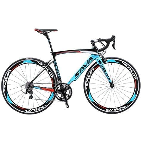 SAVADECK Carbon Road Bike, Warwinds3.0 700C Carbon Fiber Road Bicycle with Shimano SORA 18 Speed Derailleur System and Double V Brake (Blue, 54cm)