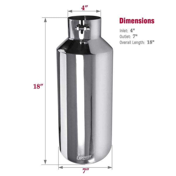 Upower Universal diesel tips inlet 4'' to outlet 7'' Exhaust Tips 18" Long Mirror Polish Stainless Steel Exhaust Tailpipe Bolt On