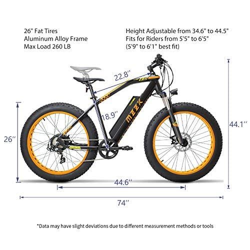 MZZK Electric Mountain Bike with 500W Brush-Less Geared Motor, 48V 13Ah Li-on Battery and 26 Inch Fat Tires - Falcon (Orange)