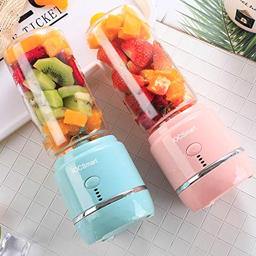 Mini Portable Eletric Personal Blender with 2 Juicer Cup, USB Rechargeable Smart Smoothie Maker Juicer Blender for Shakes Baby Food Mixing Machine with Powerful Motor, 2x2000mAh High Capacity Batteries (Pink)