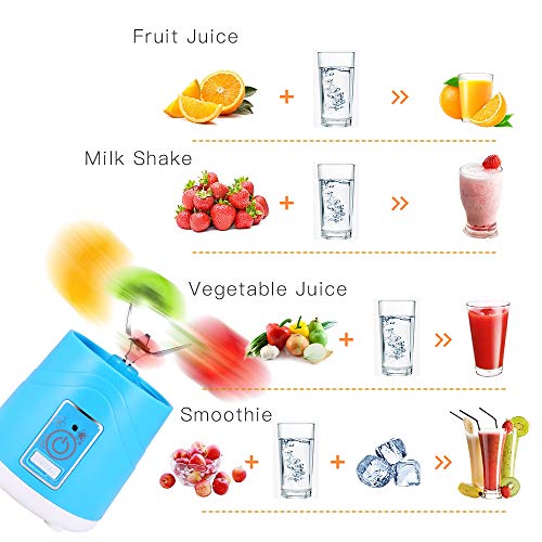 Portable Blender, Personal Smoothie Mini Mixer Juicer Cup, 380ml Fruit Mixing Machine with USB Recharging, Detachable, Office/Sports/Trip(Blue)