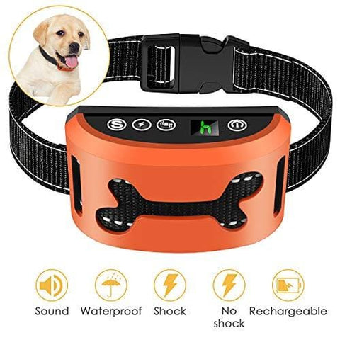 Bark Collar, 2019 Adjustable Vibration, Shock Sensitivity Level 1-7, Rechargeable Waterproof, Smart Barking Detection Small Large Dog, No Bark Collar