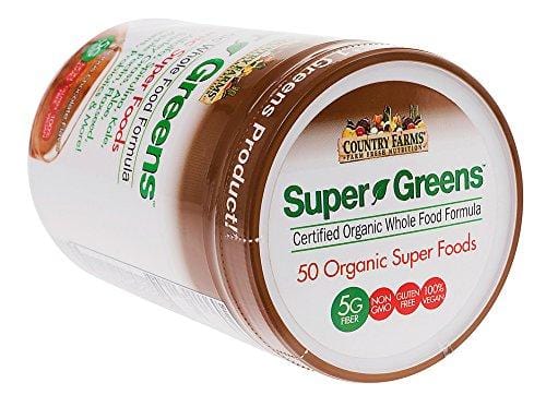 Country Farms Super Greens Chocolate Flavor, 50 Organic Super Foods, USDA Organic Drink Mix, 20 Servings