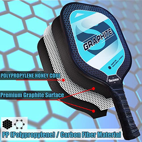 Senston Graphite Pickleball Paddles 4 Pack - Premium Graphite Carbon Fiber Face/Polymer Honeycomb Core Pickleball Paddles Set of 4 Pickleball Paddles Pro; 4 Outdoor Balls; 4 Grips; 2 Racket Covers