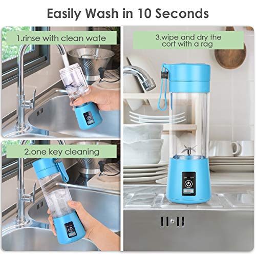 Dr.me Portable Blender, Personal Mixer Fruit Rechargeable with USB, Mini Blender for Smoothie, Fruit Juice, 380ml, Six 3D Blades for Great Mixing (Blue)