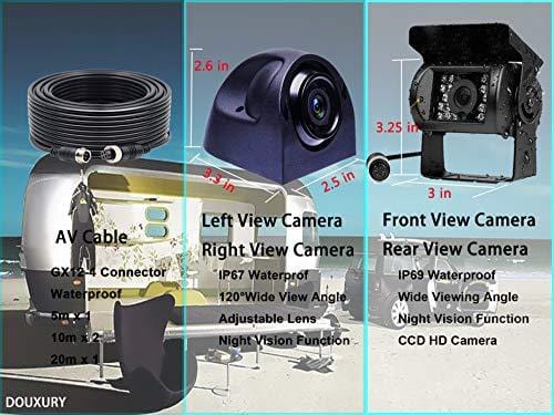 Douxury Backup Camera System, 4 Splite Screen 9'' Quad View Display HD Monitor with DVR Recording Function, Waterproof Night Vision Cameras x 4 for Truck Trailer Heavy Box Truck RV Camper Bus