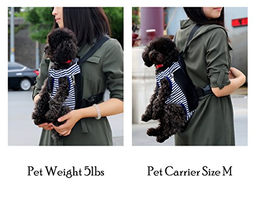 Whizzotech Adjustable Pet Carrier Backpack Pet Frontpack Carrier Travel Bag Legs Out Easy-Fit for Traveling Hiking Camping PB03 (M, Stripe)