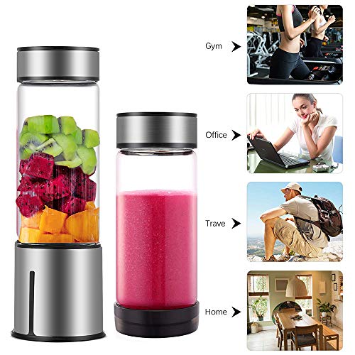 KACSOO Portable Blender for Smoothie and Shakes, 2 Lids Personal Blender USB Rechargeable Cordless 15 OZ Small Mixer Glass Fruit Juicer Cup Single Serve Blender for Travel on the go