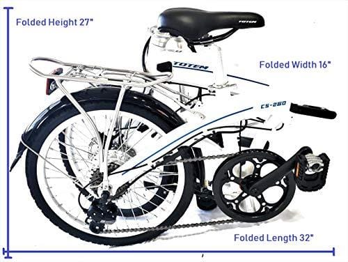 Totem Electric Bicycle 250W Commuter Series 20" Folding Bike w/Removable 36V Battery, 5 Level Pedal Assist and Pedal-Free Mode, USB Charging Port, Lightweight 44 lbs, Ships Fully Assembled - White