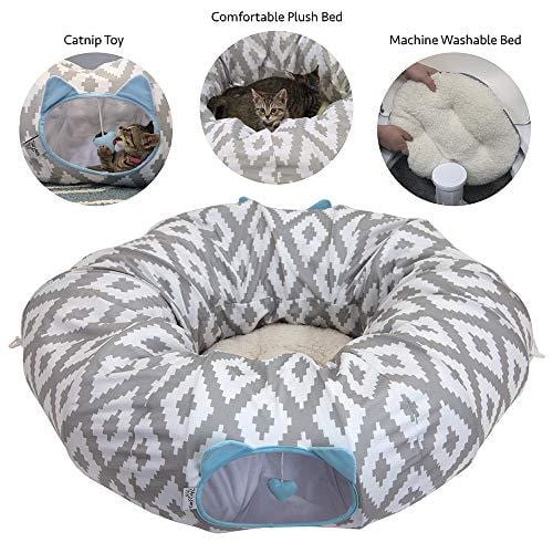 Kitty City Large 12" Multifunction Cat Tunnel and with Central Mat for Cat, Cat Toy, Cat Bed