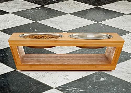 Premium Elevated Dog and Cat Pet Feeder, Double Bowl Raised Stand Comes with Extra Two Stainless Steel Bowls. Perfect for Small Dogs and Cats