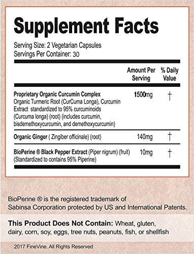 Turmeric Curcumin with BioPerine Black Pepper and Ginger - Made in USA - 60 Vegetarian Capsules for Advanced Absorption, Cardiovascular Health, Joints Support and Anti Aging Supplement (60 Capsules)