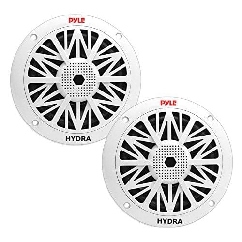 5.25 Inch Dual Marine Speakers - 2 Way Waterproof and Weather Resistant Outdoor Audio Stereo Sound System with 150 Watt Power, Poly Carbon Cone, Cloth Surround and Low Profile Design - 1 Pair - PLMR52
