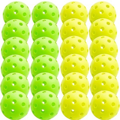 Wakefa Outdoor Pickleball Balls 24 Pack: 40 Holes Outdoor Pickle Balls Set with Nice Bounce High Visibility for Outdoor Courts Bright Green & Yellow Practice Pickleball