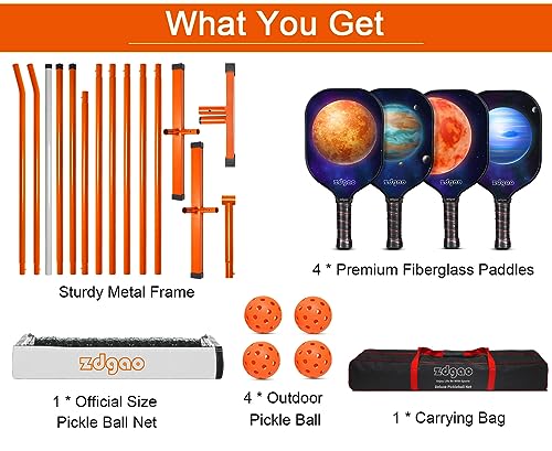 Pickle Ball Net Set - Pickle Ball Net with Lightweight Fiberglass Paddles Set of 4, Pickle Blls and Carrying Bag, 22 FT Pickle Ball Nets Portable Outdoor Regulation Size for Driveway Backyards