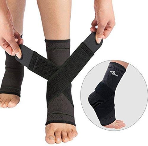 Foot Sleeve (Pair) with Compression Wrap -Ankle Brace For Arch & Ankle Support–Football, Basketball, Volleyball, Running -For Sprained Foot, Tendonitis, Plantar Fasciitis