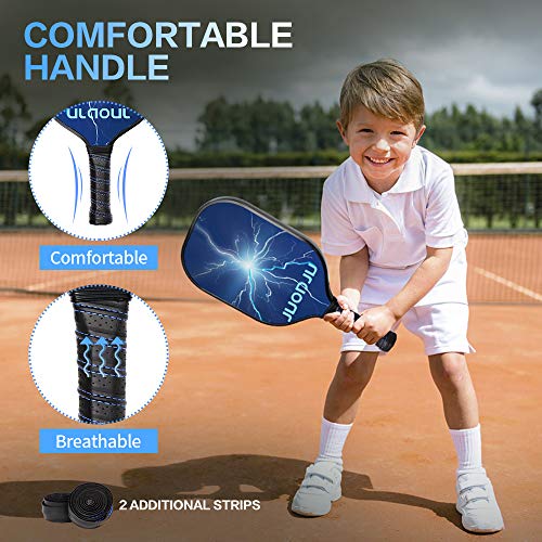 ULAOUL Pickleball Paddles Set of 2 Lightweight Pickleball Rackets Carbon Fiber Surface Polypropylene Honeycomb Core, 4 Pickleball Balls 2 Additional Cushion Grip Strips & 1 Portable Racquet Bag.