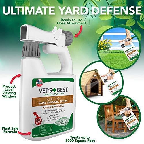 Vet's Best Flea and Tick Yard and Kennel Spray | Yard Treatment Spray Kills Mosquitoes, Fleas, and Ticks with Certified Natural Oils | Plant Safe with Ready-to-Use Hose Attachment | 32 Ounces