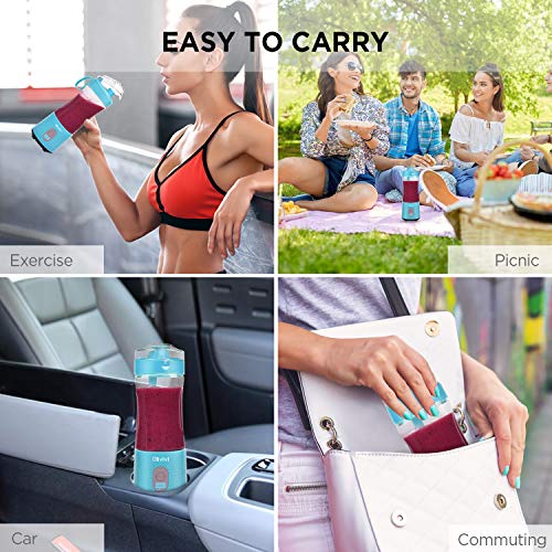 Portable Blender, Olivivi 2020 Multifunctional Personal Blender Mini Smoothie Blender 6 Powerful Blades, 4000mAh Rechargeable USB Juicer Cup Bottle with strainer Cleaning Brush for Travel BPA Free Blue