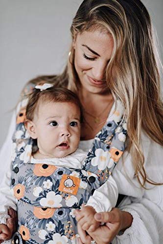 Baby Tula Explore Baby Carrier 7 – 45 lb, Adjustable Newborn to Toddler Carrier, Multiple Ergonomic Positions, Front and Back Carry, Easy-to-Use, Lightweight – French Marigold, Blue-Gray Floral