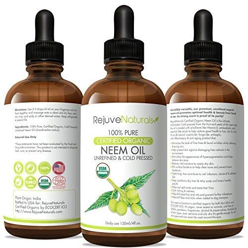 Organic Neem Oil (4oz) USDA Certified Organic Neem Oil, 100% Pure, Cold Pressed. For Hair & Skin - Nail Fungus Treatment, Psoriasis Treatment Oil - Flea & Tick Prevention for Dogs & Cats