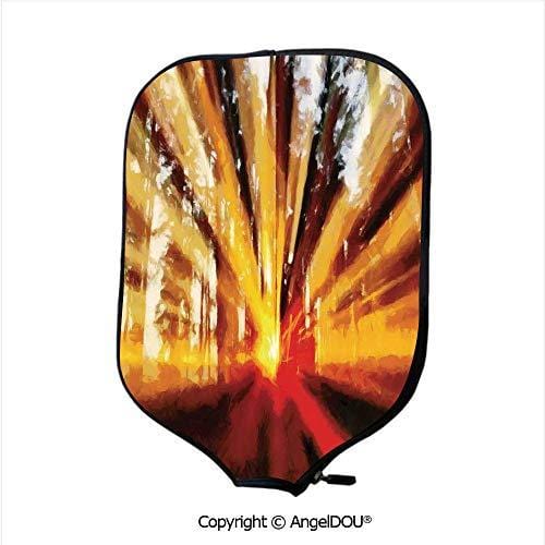 AngelDOU Country Decor Lightweight Neoprene Durable Pickleball Paddle Cover Photo of Magical Sunbeams Lighting Through Trees at Sunset in The Forest Nature Print Holder Sleeve Case Protector.Yellow O