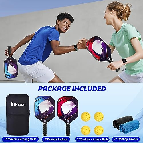LIKsazr Pickleball Paddles, USAPA Approved Fiberglass Pickleball Set, 2 Pickleball Paddles, 2 Cooling Towels, 4 Pickleball Balls & Pickleball Bag, Pickleball Paddle Gifts for Men Women