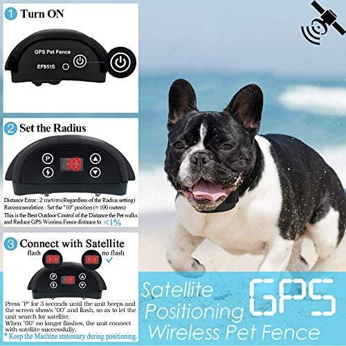 AngelaKerry Wireless Dog Fence System with GPS, Outdoor Dog Containment System Rechargeable Waterproof Collar 850YD Remote for 15lbs-120lbs Dogs (Black, 1pc GPS Receiver by 1 Dog)