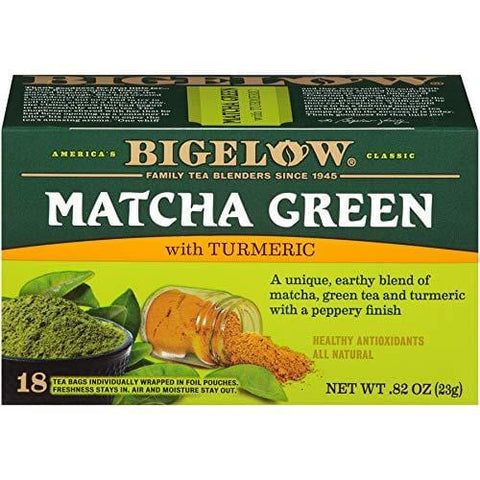 Bigelow Tea Matcha Green Tea with Turmeric 18Count (Pack of 6) Caffeinated Individual Green Tea Bags, for Hot Tea or Iced Tea, Drink Plain or Sweetened with Honey or Sugar