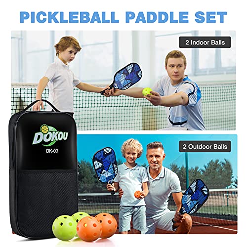 DOKOU Pickleball Paddles, Pickleball Paddle with Fiberglass Face and Polypropylene Honeycomb Core, Pickleball Paddle Set of 2 with 1 Bag and 4 Pickleballs