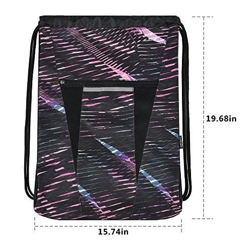 Saigain Sport Gym Sack Large Drawstring Backpack Bag Sackpack with Zipper for Men & Women (Stripe Static Pink)