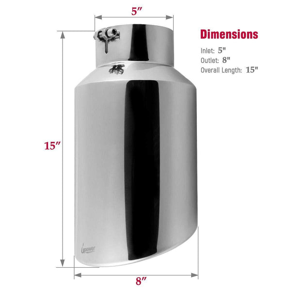 Universal Diesel Trucks Car 5 Inch Inlet 8" Outlet Exhaust Tip 15" Long Tail Pipe Stainless Steel Polished Bolt On