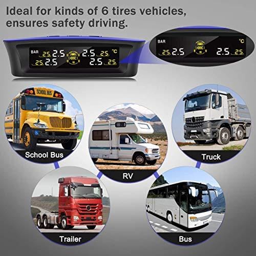 Tymate B2BAQ0003-C1 Solar Power for RV Trailer, Wireless Monitoring System with 6 DIY Sensors, Real-time Displays 6 Tires' Pressure and Temperature TPMS