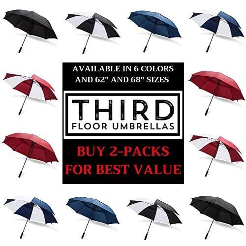 Third Floor Umbrellas 62/68 Inch Automatic Open Golf Umbrella - Extra Large Vented Windproof Waterproof Sturdy Double Canopy
