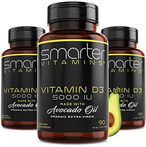 (3 Bottles) Vitamin D3 5000 IU in USDA Certified Organic Avocado Oil, 270 Mini Softgels, Non-GMO, Soy Free, Gluten Free, Supports Healthy Bones and Immune Function, 9 Month Supply