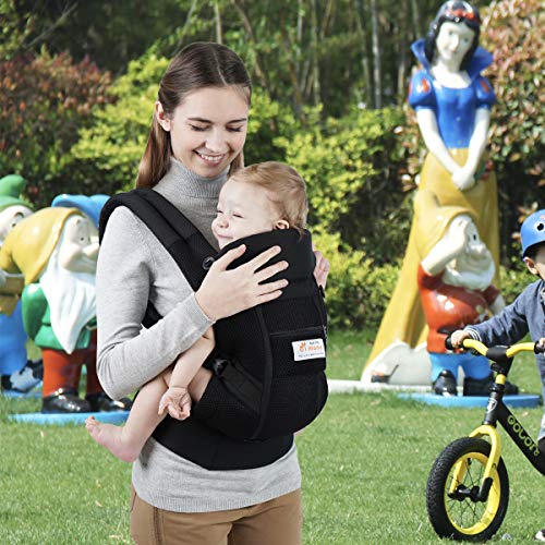 Maydolly Baby Carrier, 5-in-1 Convertible Carrier Ergonomic, Soft Breathable Mesh Cmfortable, Front and Back Carrier, with Head Support, Padded Shoulder Strap (Black)