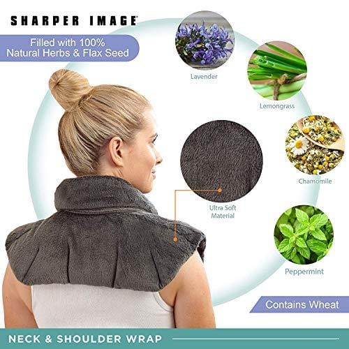 Sharper Image Neck and Shoulder Wrap Pillow Hot and Cold Microwavable Heating Pad with Herbal Aromatherapy for Muscle Pain and Tension Relief Therapy, Cold Compress, Natural Lavender Scent (Gray)