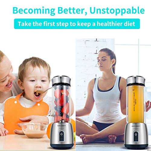 Mini Blender for Shakes and Smoothies，Portable Blender and Small Blender with USB Rechargeable Cordless for Travel, 5200MAH with 13oz Glass Blender Cup